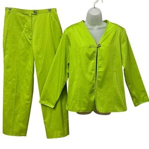 Terry Lewis Classic Luxuries Chartreuse Pant Suit Jacket & Trousers M Old Money